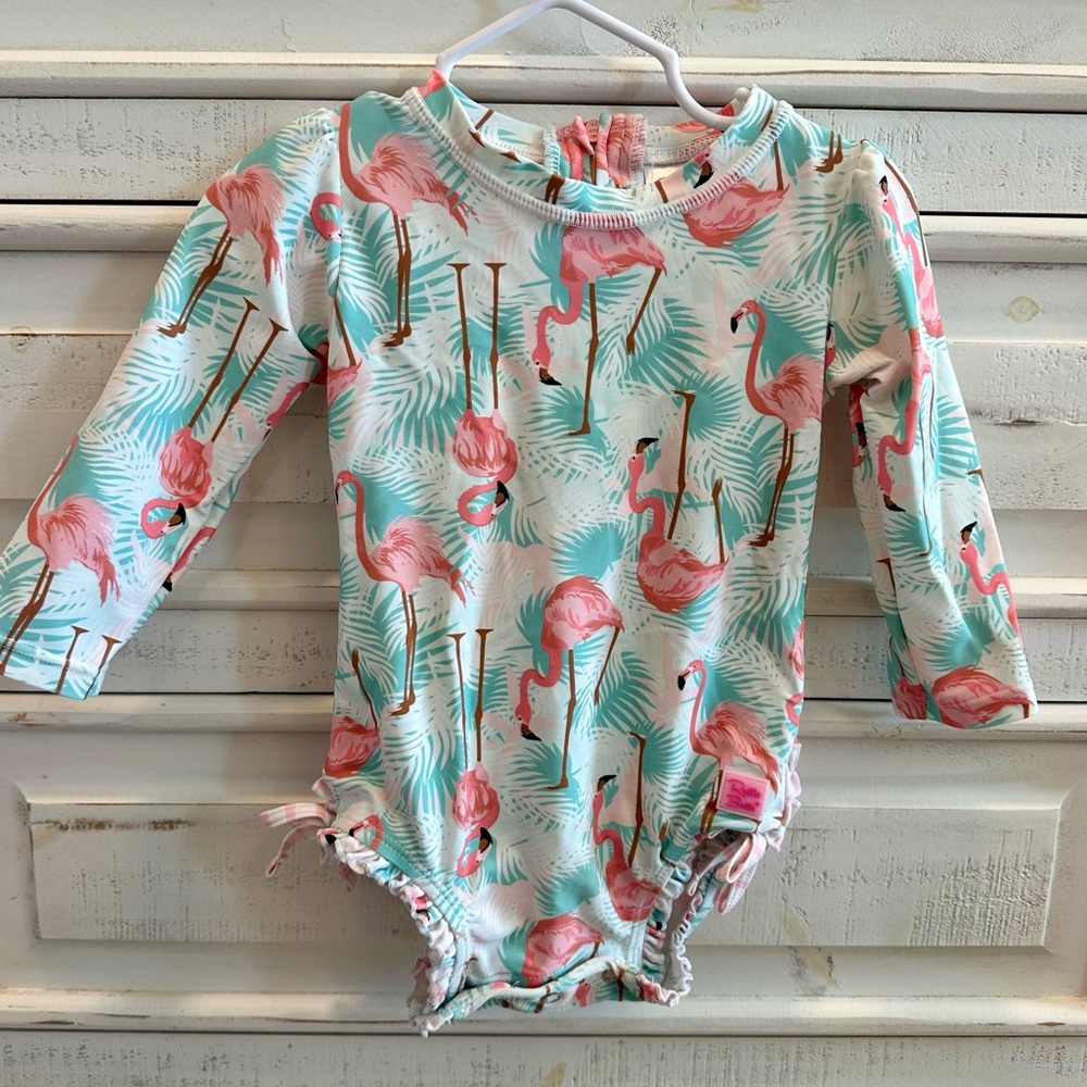 Ruffle Butts Flamingo Long Sleeve Baby Swimsuit